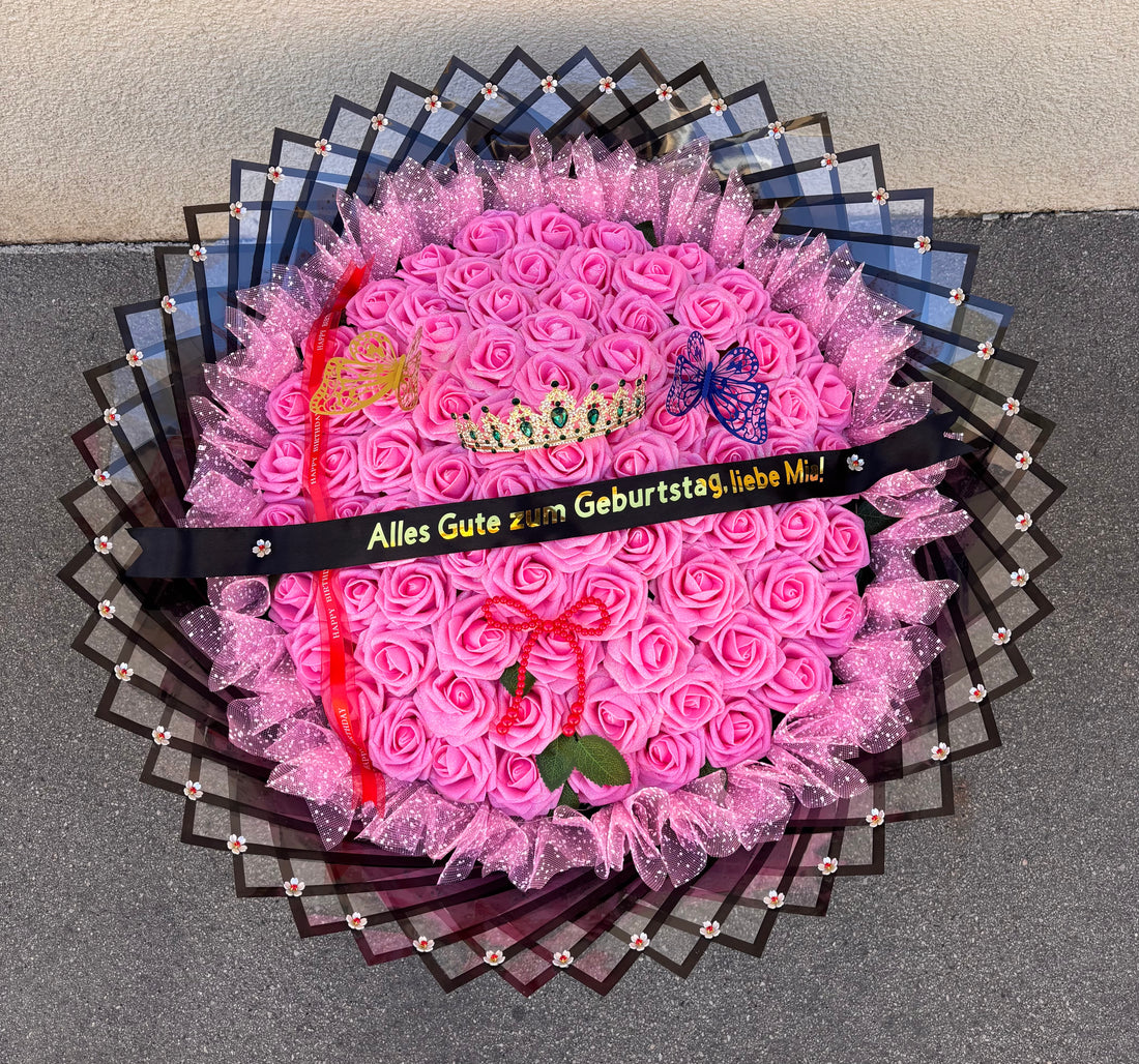 Royal „Pink Glamour“ Premium-Glitzerbouquet in Schwarz & Pink mit LED