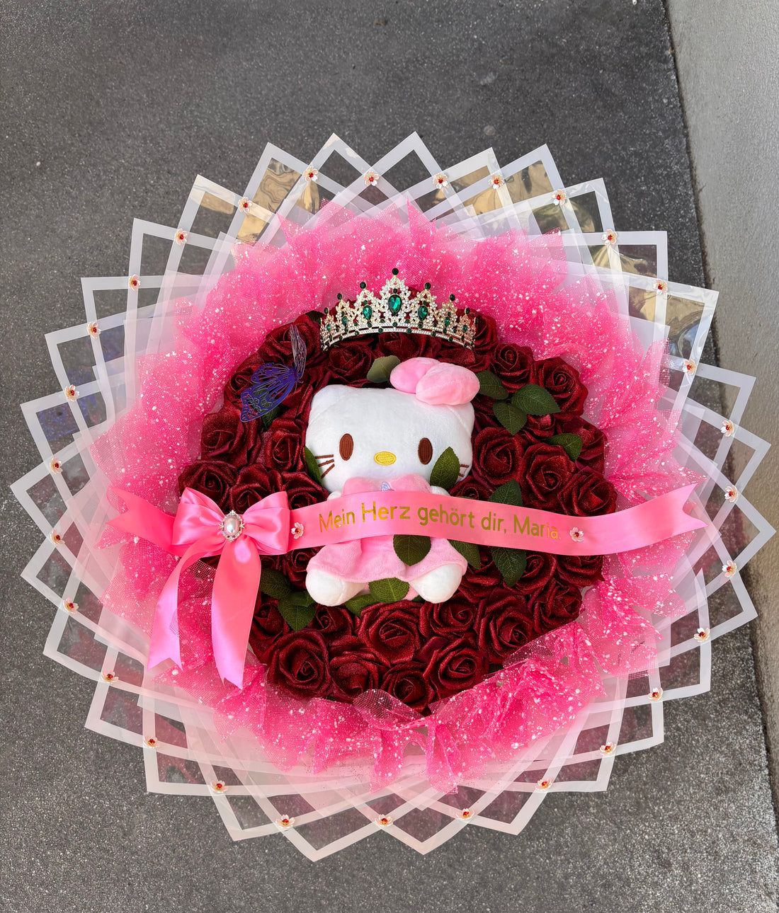 Royal „Midnight Glow“ Premium-Glitzerbouquet mit goldener Königskrone & LED