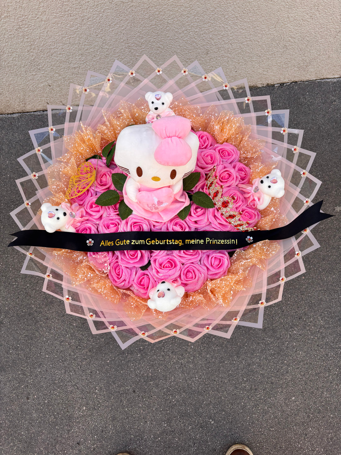 Hello Kitty „Pink Dream“ Premium-Glitzerbouquet mit Silberkrone & LED